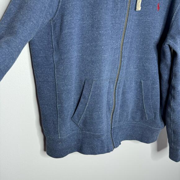 Polo Ralph Laure Cotton-Blend-Fleece Hoodie Blue Full Zip Embroidered Pony XL - Picture 5 of 9